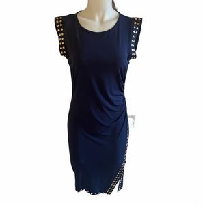 EUC Blue MK dress with slit. Brass buttons & navy jersey material 🖤